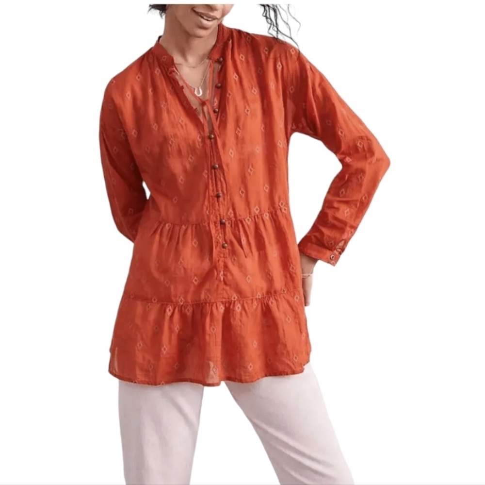 Anthropologie Women's PILCRO Tiered Boho Beach Breathable Summer Resort Top Sz L